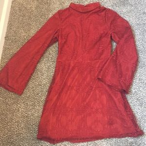 Long Sleeve Mesh Overlay Dress